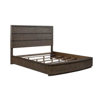 California King Panel Bed with LED Touch Light - Satin Espresso Oak