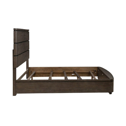 California King Panel Bed with LED Touch Light - Satin Espresso Oak