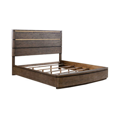 California King Panel Bed with LED Touch Light - Satin Espresso Oak