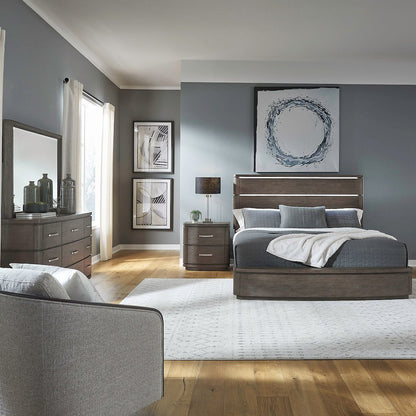 King Panel Bed with LED Touch Light, Dresser & Mirror, Night Stand
