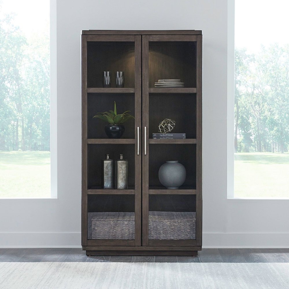 Cascade Falls Display Cabinet for Dining Room with LED Light- Satin Espresso