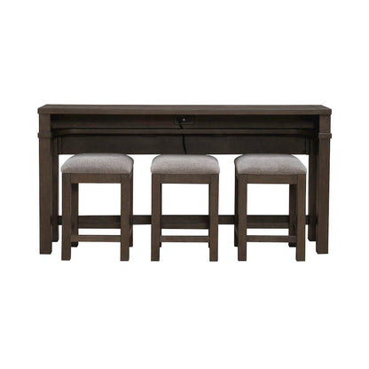 4 Piece Set - Console Bar Table, 3 Stools - Satin Espresso