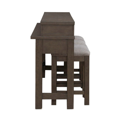 4 Piece Set - Console Bar Table, 3 Stools - Satin Espresso