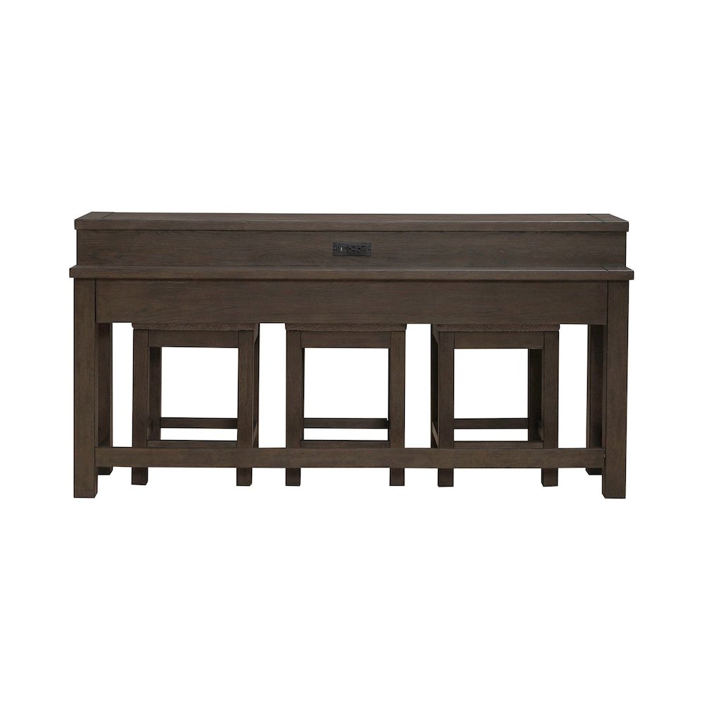 4 Piece Set - Console Bar Table, 3 Stools - Satin Espresso