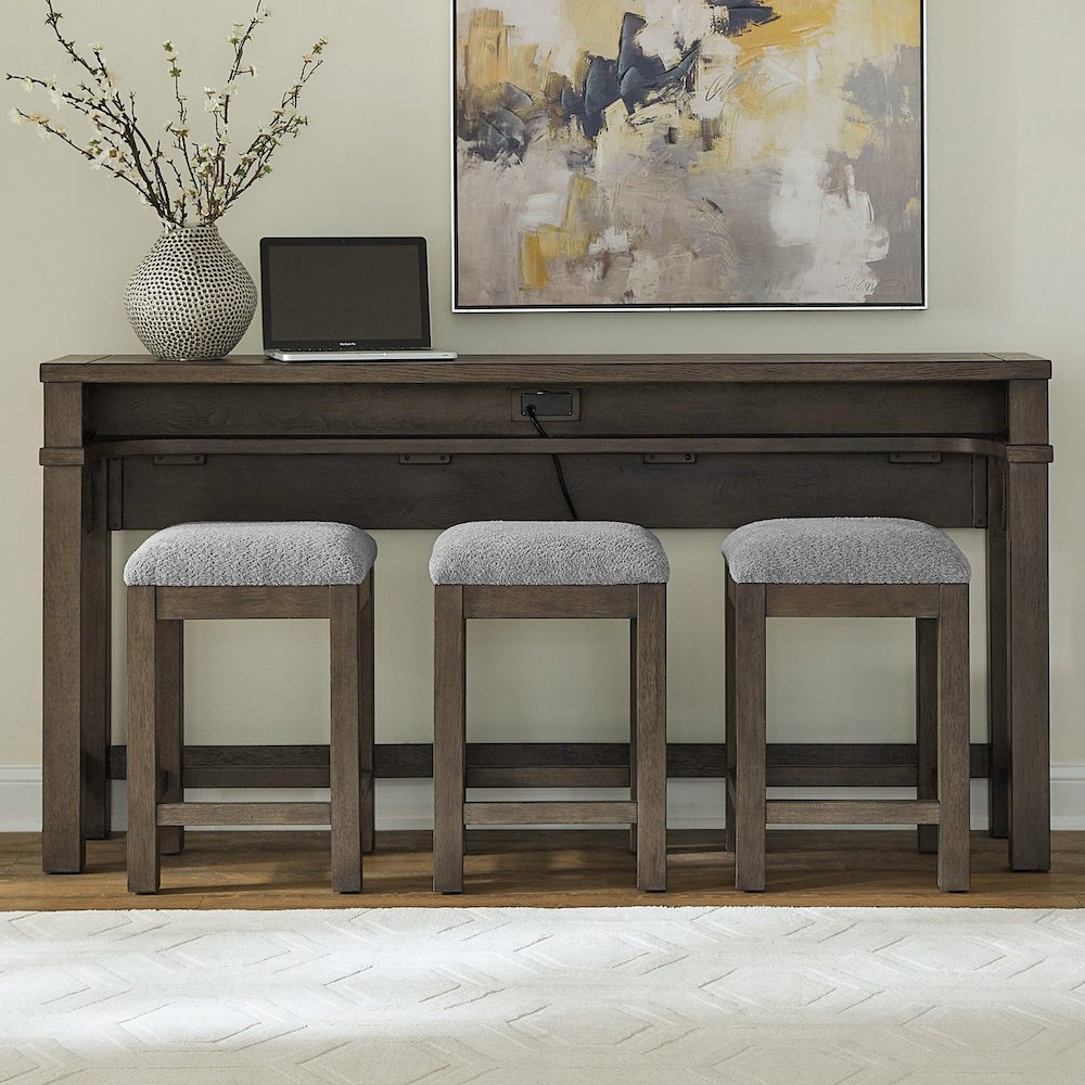 4 Piece Set - Console Bar Table, 3 Stools - Satin Espresso