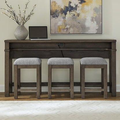 4 Piece Set - Console Bar Table, 3 Stools - Satin Espresso