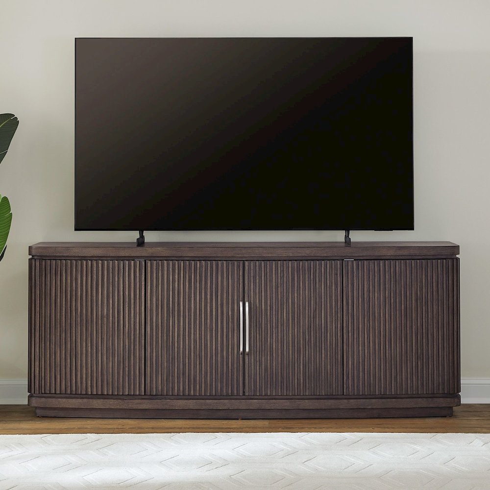 82 Inch TV Console for Living Room Media Storage  - Satin Espresso Oak