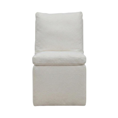 Solid Wood Upholstered Accent Dining Chair with Castors, Eclectic Style, White