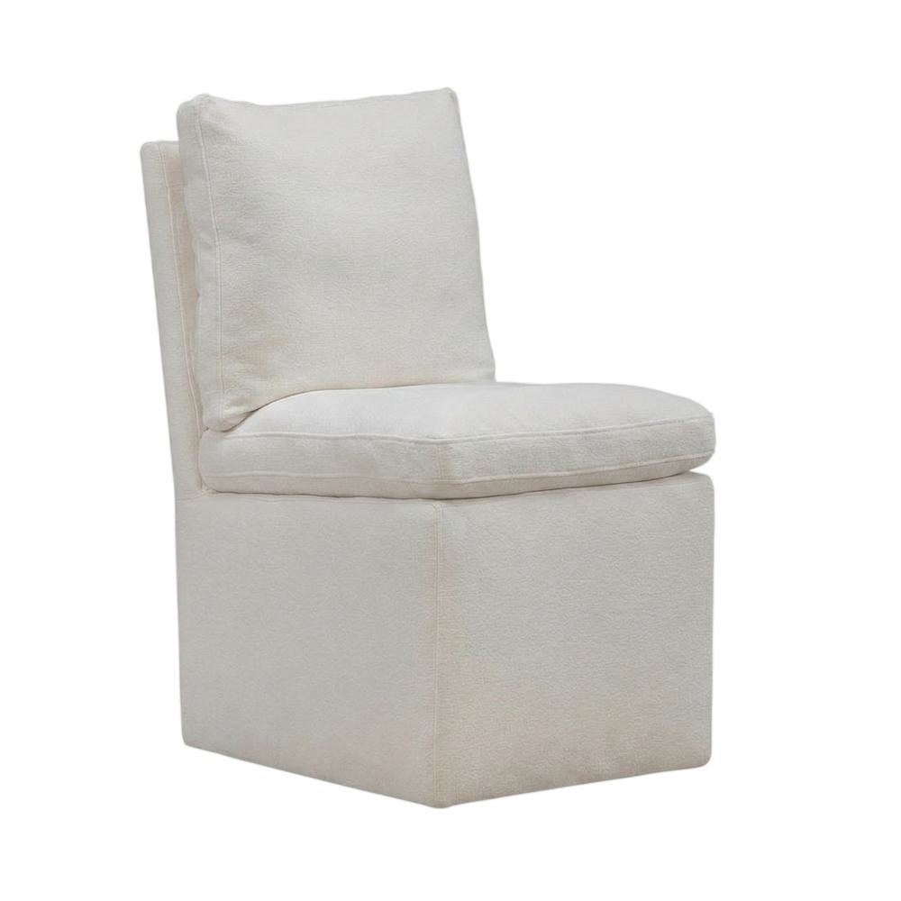 Solid Wood Upholstered Accent Dining Chair with Castors, Eclectic Style, White
