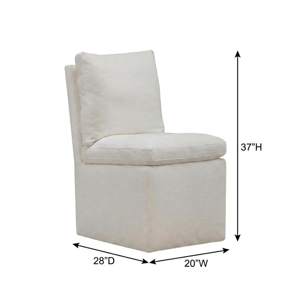 Solid Wood Upholstered Accent Dining Chair with Castors, Eclectic Style, White