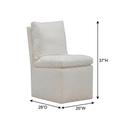 Solid Wood Upholstered Accent Dining Chair with Castors, Eclectic Style, White