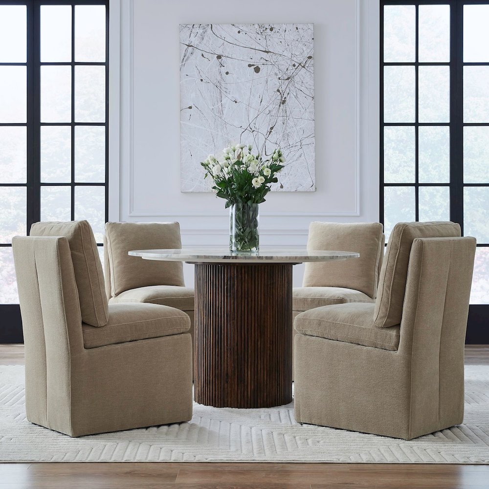 Accent Dining Chair with Castors - Squared Back - Wicker Upholstry