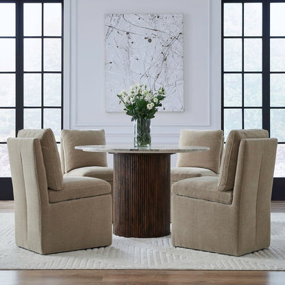 Accent Dining Chair with Castors - Squared Back - Wicker Upholstry