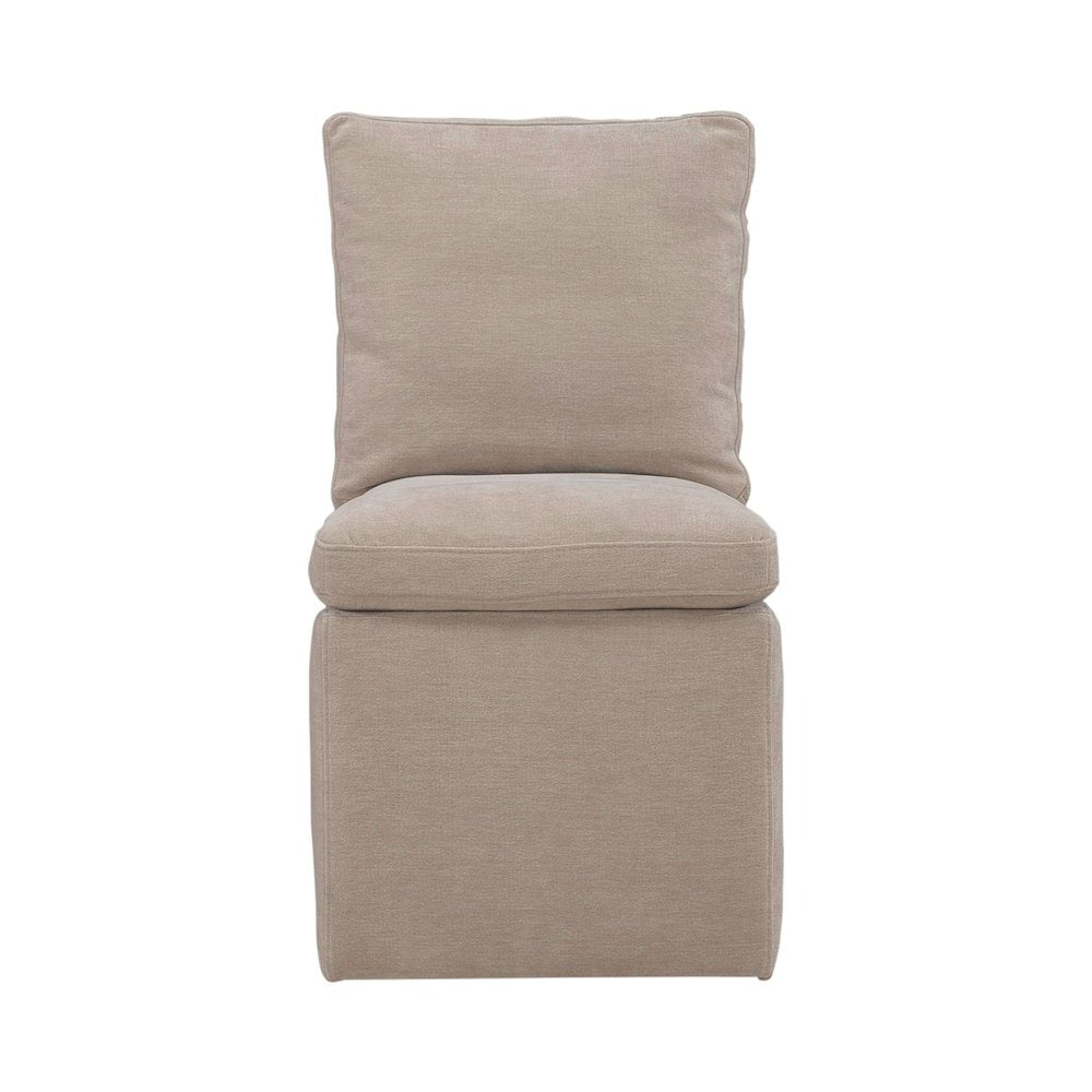 Accent Dining Chair with Castors - Squared Back - Wicker Upholstry