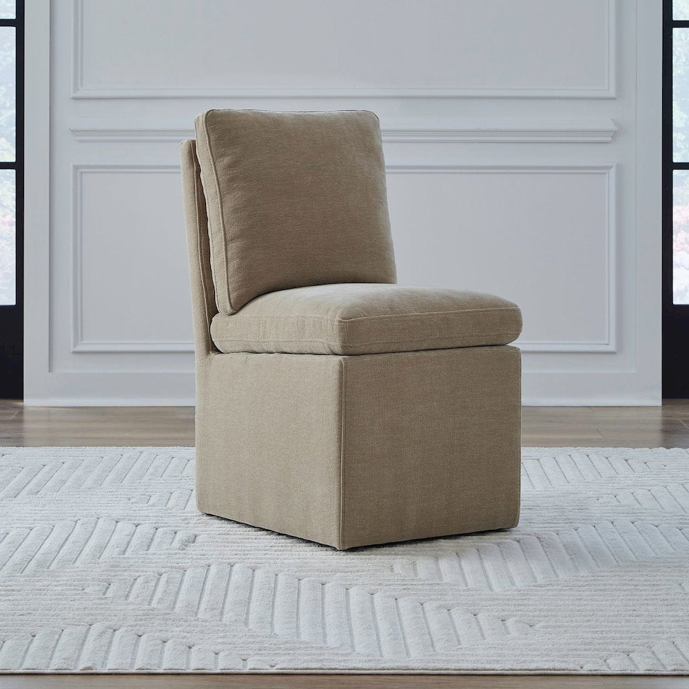 Accent Dining Chair with Castors - Squared Back - Wicker Upholstry