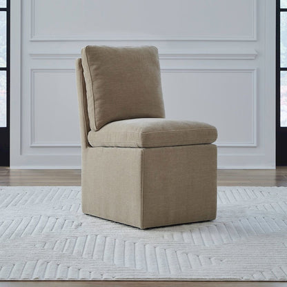 Accent Dining Chair with Castors - Squared Back - Wicker Upholstry