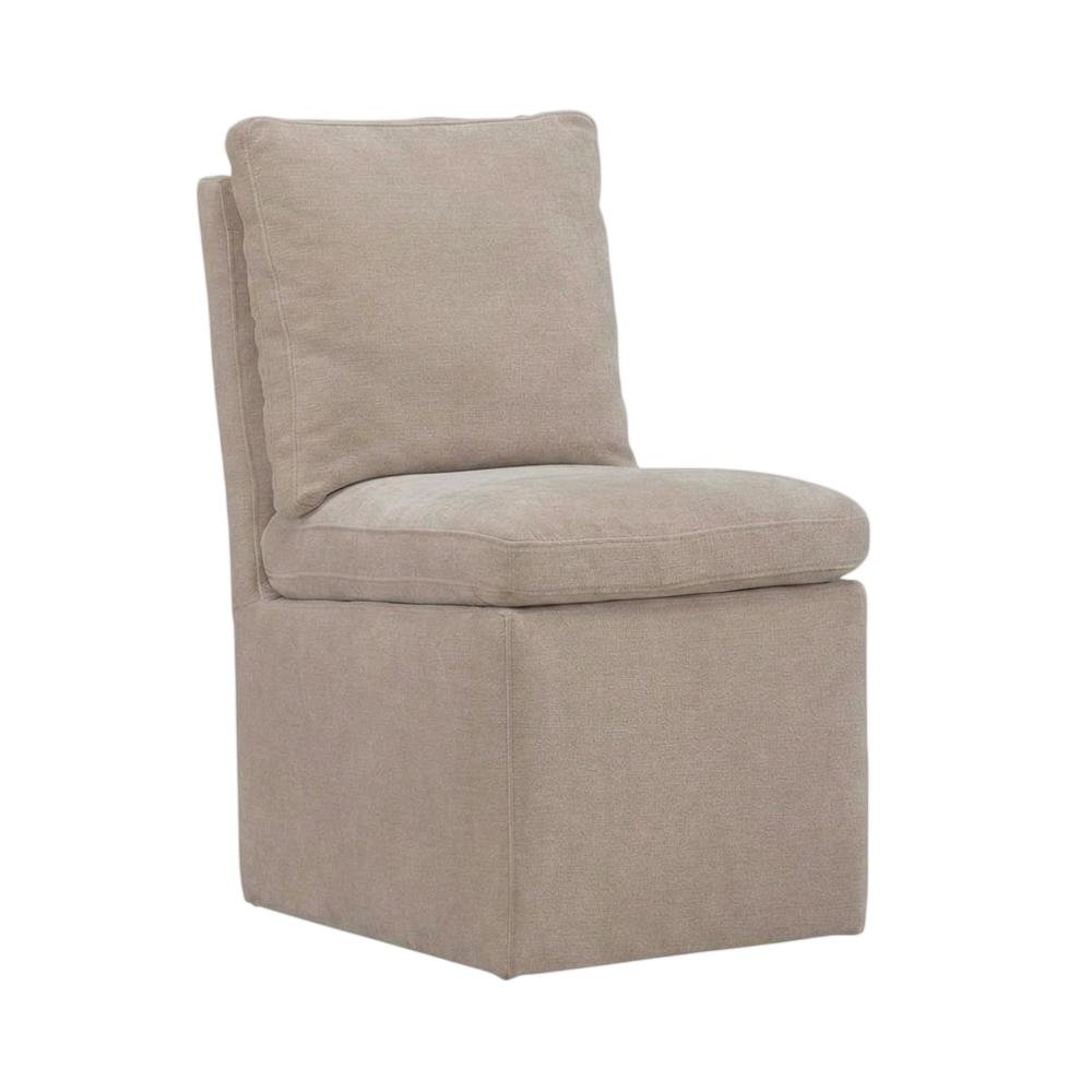 Solid Wood Upholstered Accent Dining Chair with Castors, Eclectic Style, Brown