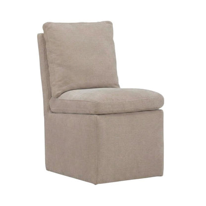 Solid Wood Upholstered Accent Dining Chair with Castors, Eclectic Style, Brown