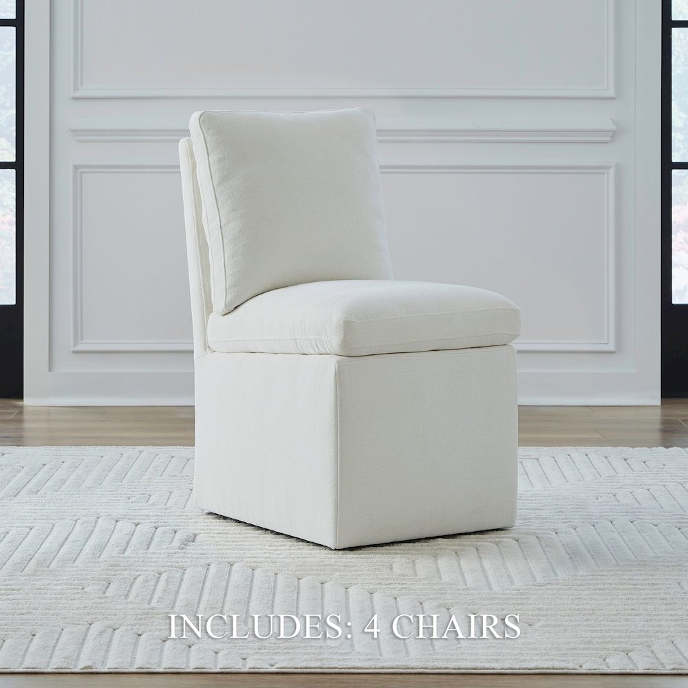 Accent Dining Chairs with Castors - Squared Back - Ivory Upholstry - Set of Four