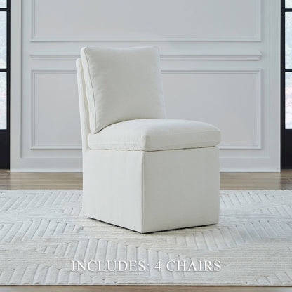 Accent Dining Chairs with Castors - Squared Back - Ivory Upholstry - Set of Four