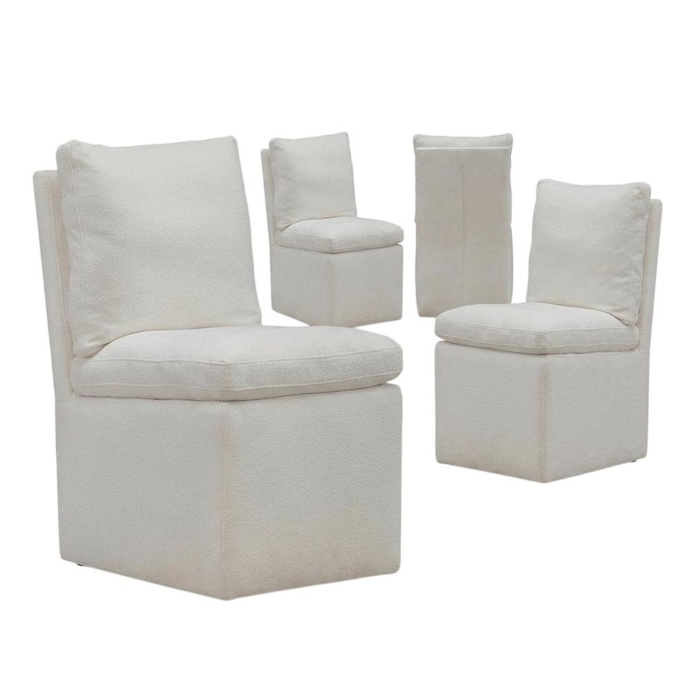 Solid Wood Upholstered Accent Dining Chair with Castors, Eclectic Style, White