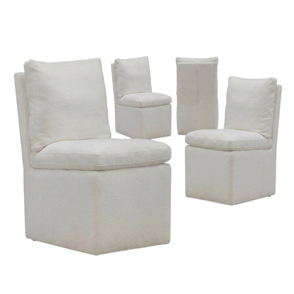 Solid Wood Upholstered Accent Dining Chair with Castors, Eclectic Style, White