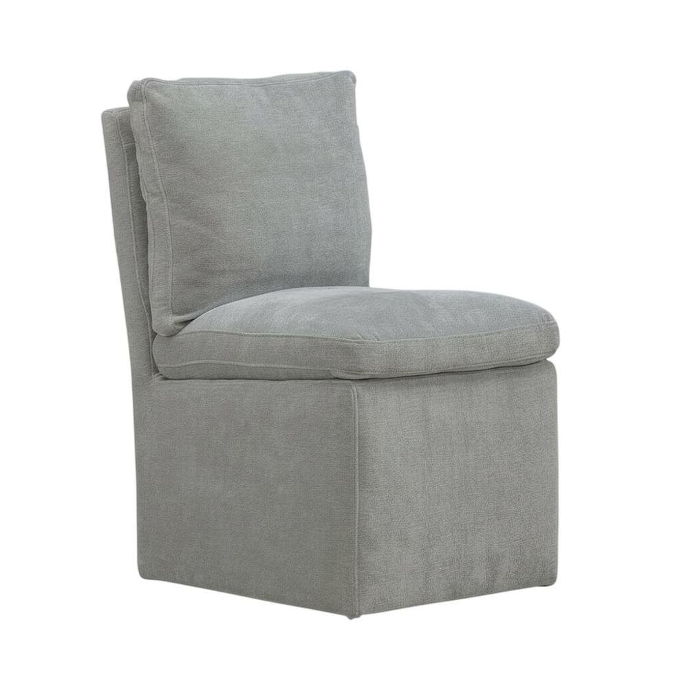 Solid Wood Upholstered Accent Dining Chair with Castors, Eclectic Style, Gray