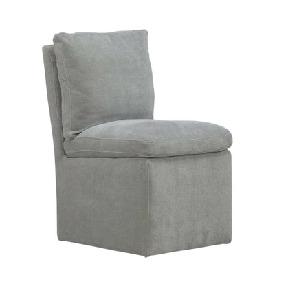 Solid Wood Upholstered Accent Dining Chair with Castors, Eclectic Style, Gray
