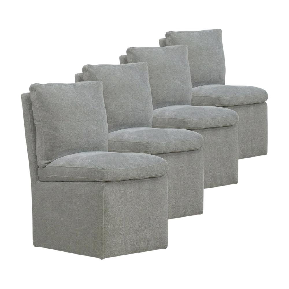Solid Wood Upholstered Accent Dining Chair with Castors, Eclectic Style, Gray