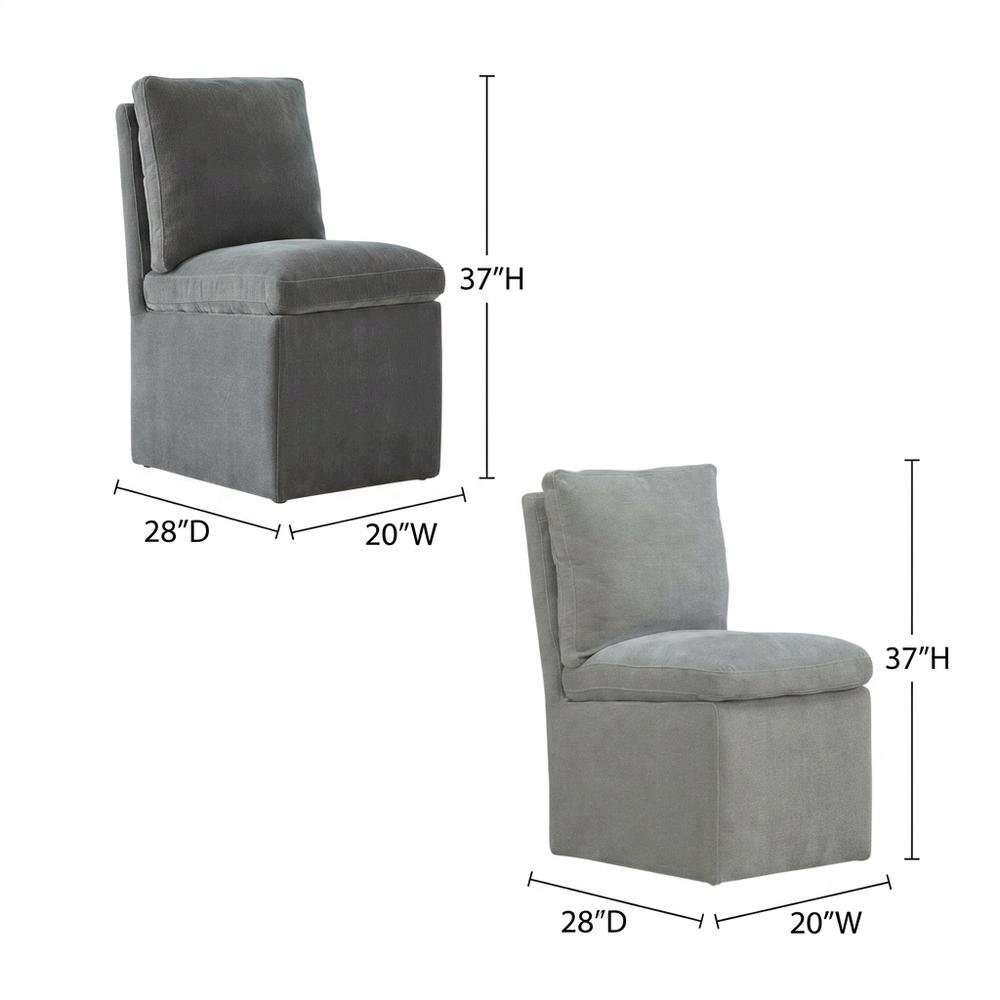 Solid Wood Upholstered Accent Dining Chair with Castors, Eclectic Style, Gray