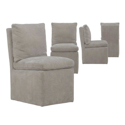 Solid Wood Upholstered Accent Dining Chair with Castors, Eclectic Style, Brown