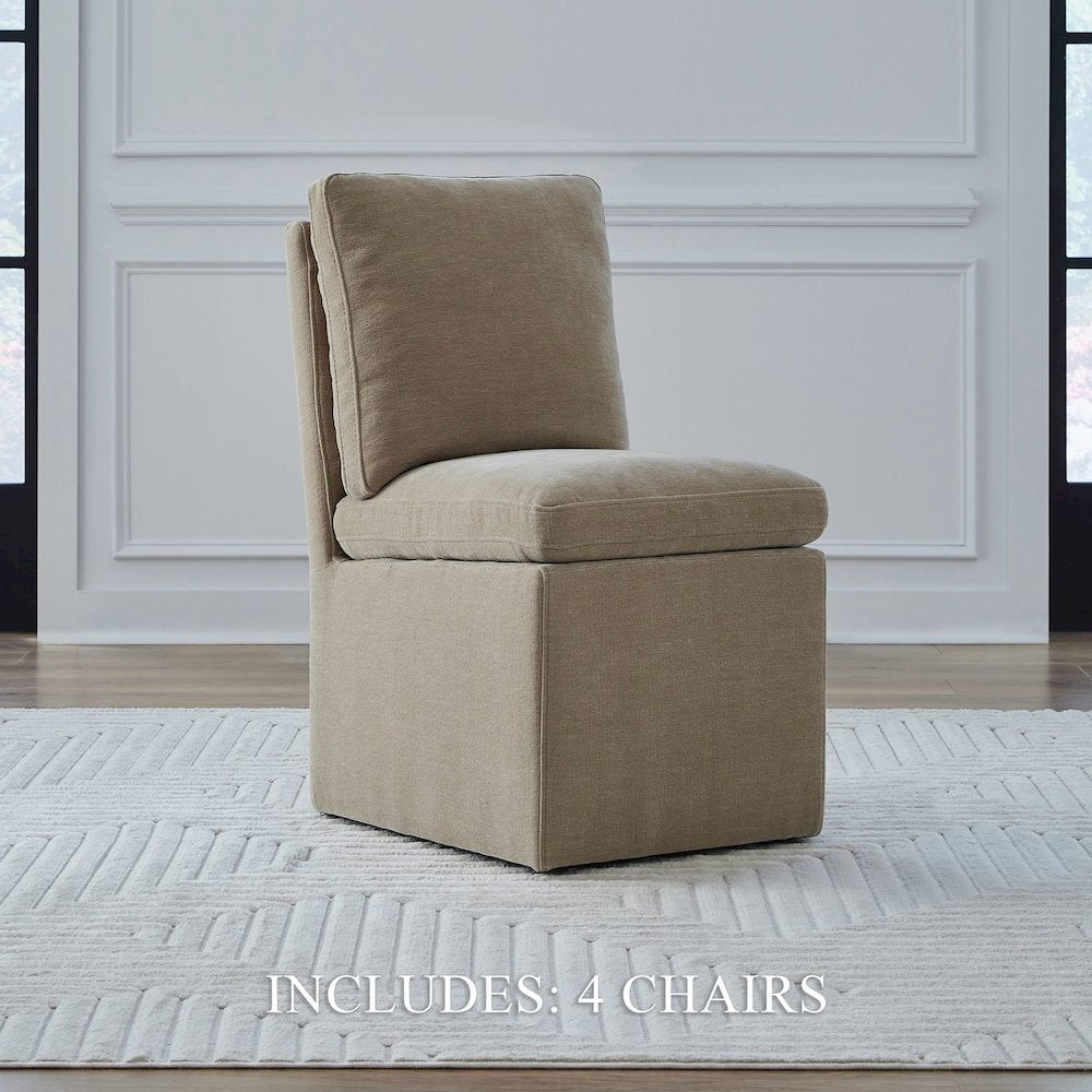 Accent Dining Chairs with Castors - Wicker Upholstry - Set of Four