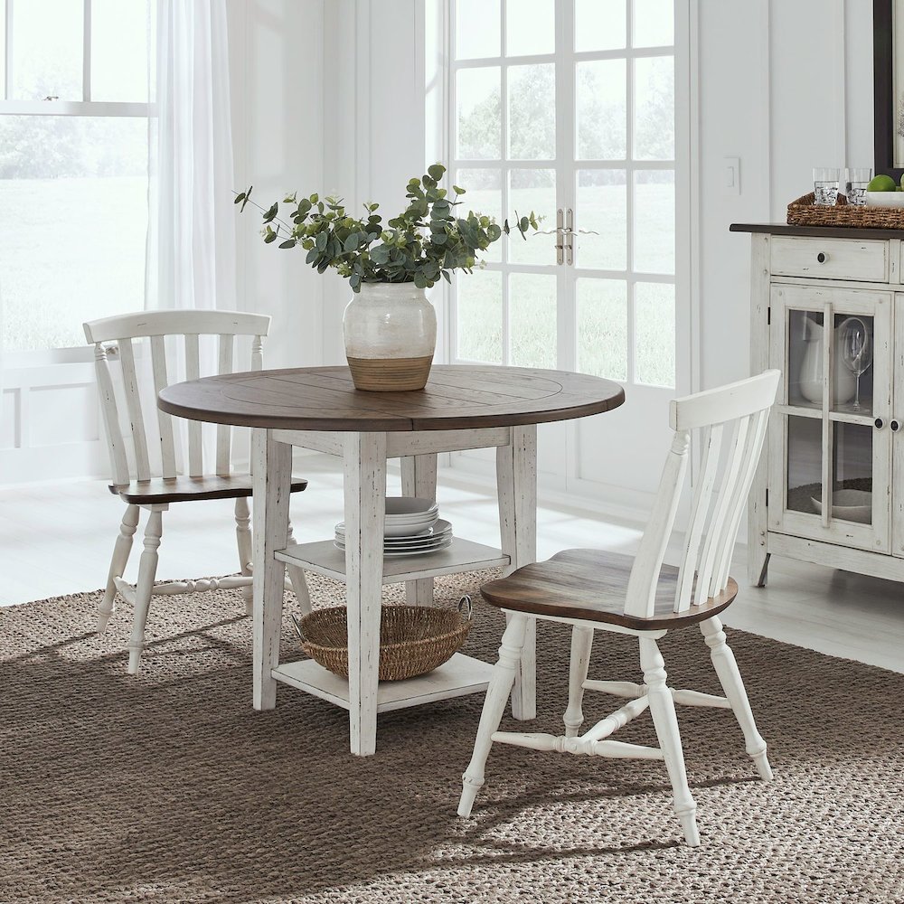 3 Piece Drop Leaf Dining Room Set with Table, 2 Chairs - Graphite & Whitestone