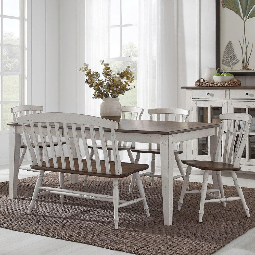 6 Piece Rectangular Table Set with 4 Dining Chairs, Bench -Graphite & Whitestone