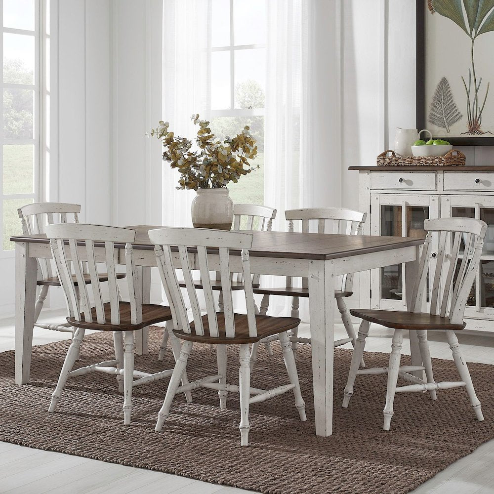 7 Piece Rectangular Table Set with 6 Dining Chairs - Graphite & Whitestone