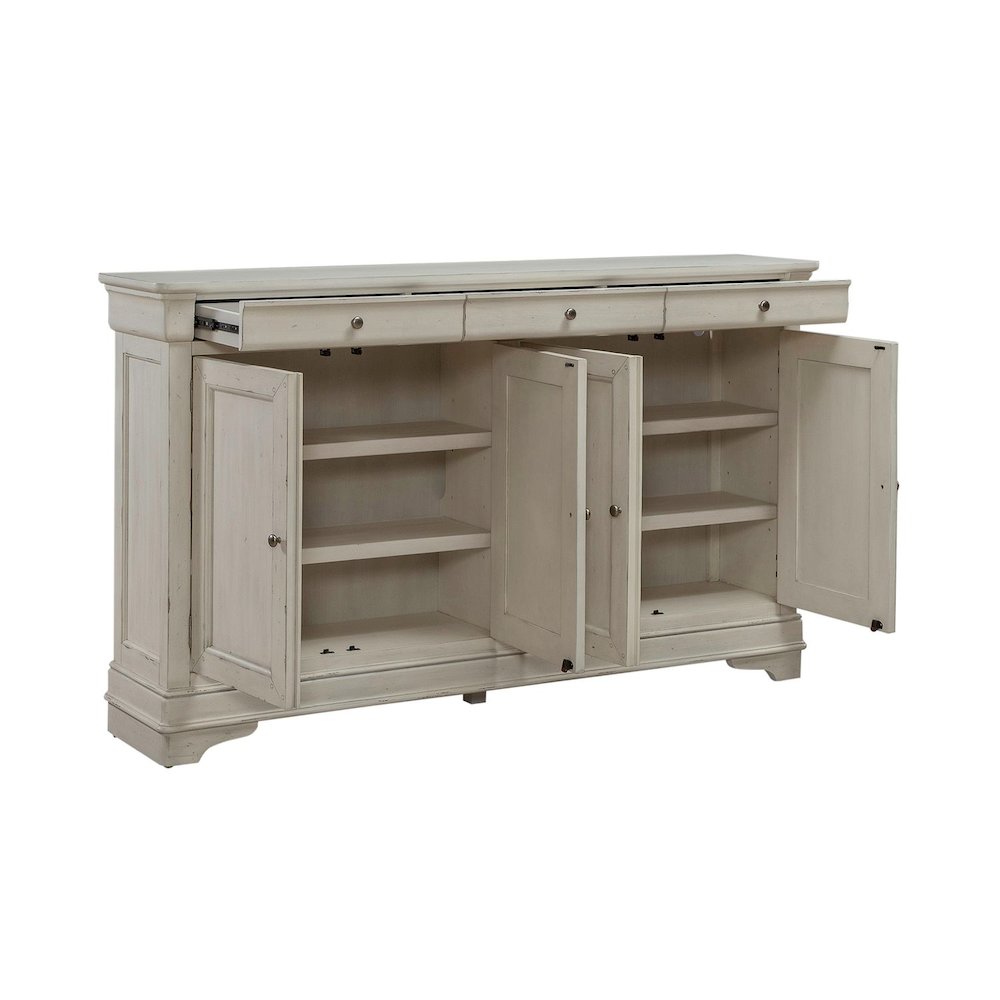 Hall Buffet Dining Living Room Storage - Felt Lined Top Drawers - White