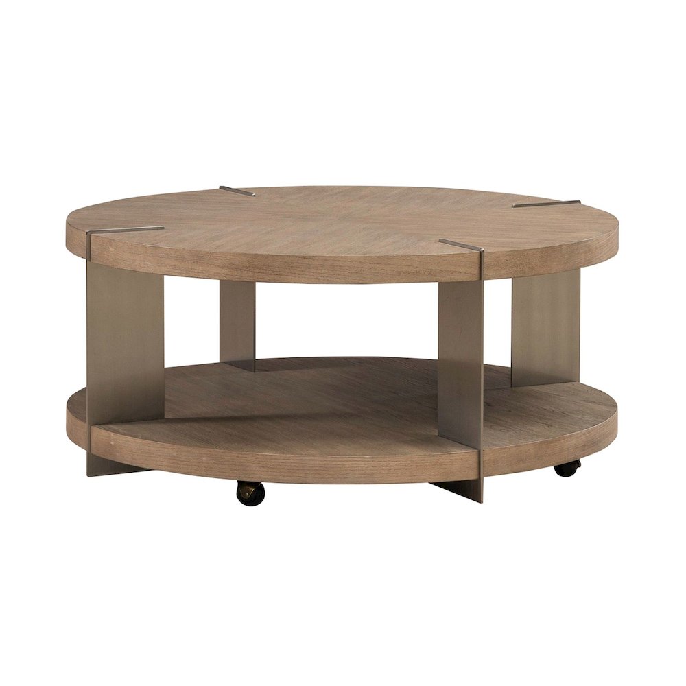 Harlow Living Room Round Cocktail Table  - Sandstone & Satin Nickel