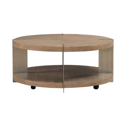 Harlow Living Room Round Cocktail Table  - Sandstone & Satin Nickel
