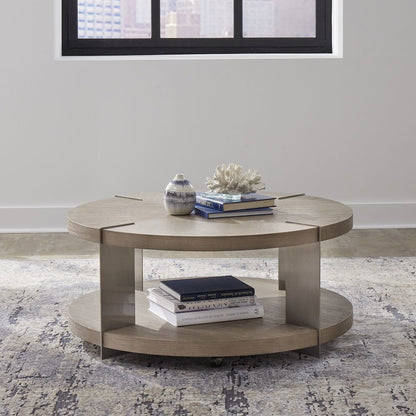 Harlow Living Room Round Cocktail Table  - Sandstone & Satin Nickel
