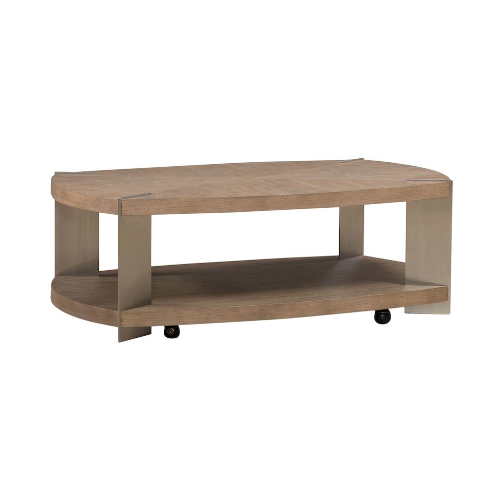 Harlow Living Room Oval Cocktail Table  - Sandstone & Satin Nickel