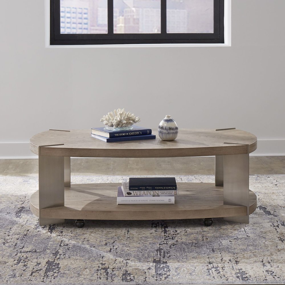 Harlow Living Room Oval Cocktail Table  - Sandstone & Satin Nickel