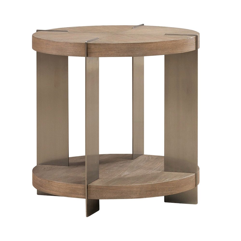 Harlow Living Room Round End Table  - Sandstone & Satin Nickel