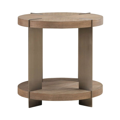 Harlow Living Room Round End Table  - Sandstone & Satin Nickel