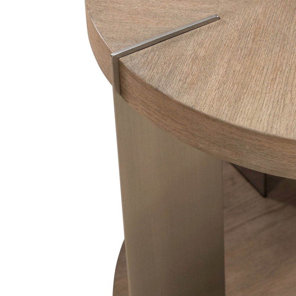 Harlow Living Room Round End Table  - Sandstone & Satin Nickel