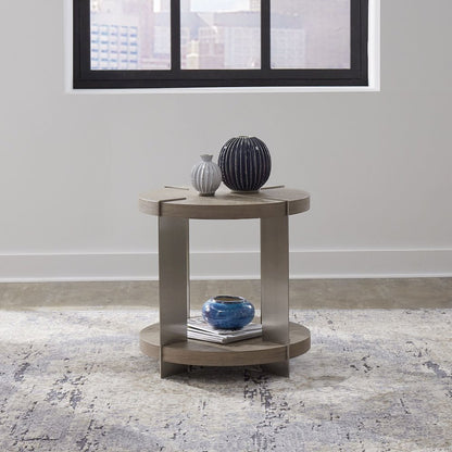 Harlow Living Room Round End Table  - Sandstone & Satin Nickel