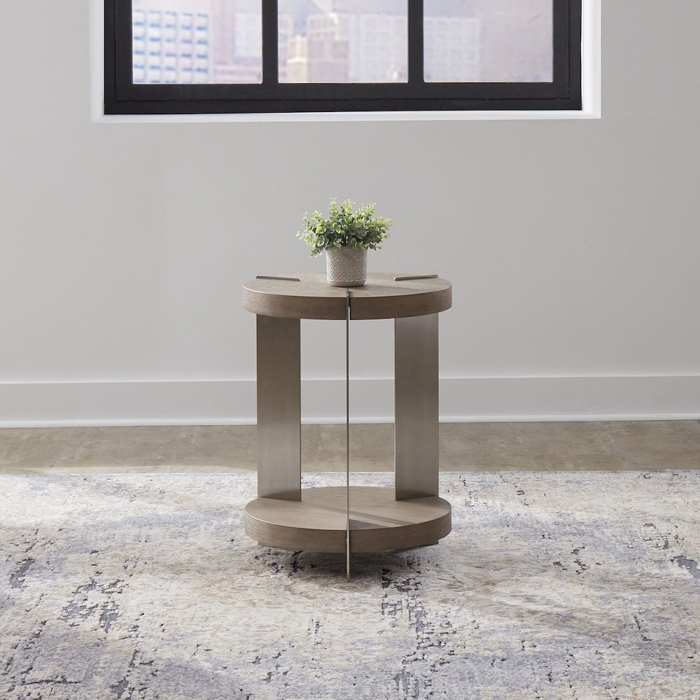 Harlow Living Room Chairside Table  - Sandstone & Satin Nickel