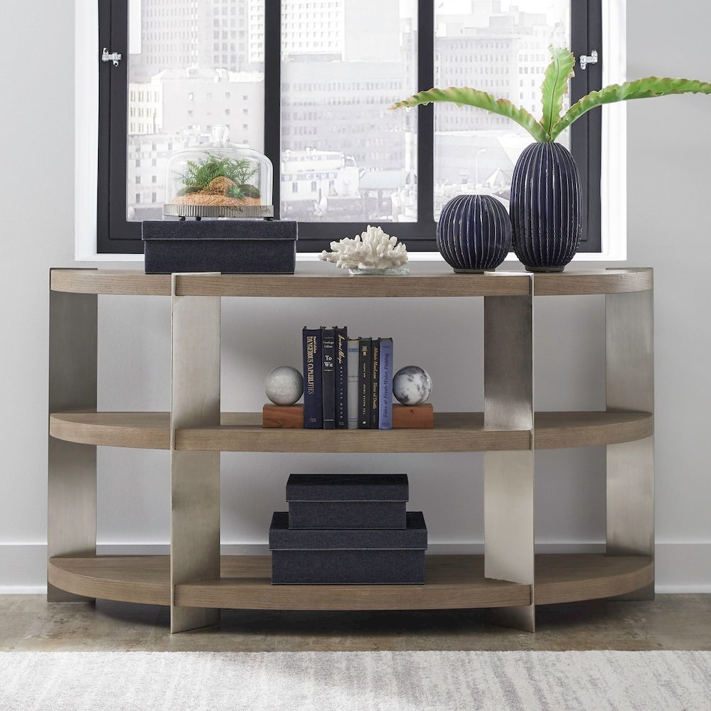 Harlow Living Room Sofa Table  - Sandstone & Satin Nickel