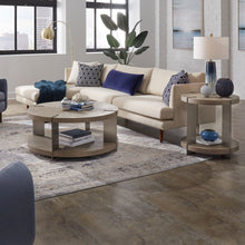 3 Piece Set - Round Cocktail Table, 2 End Tables - Sandstone & Satin Nickel
