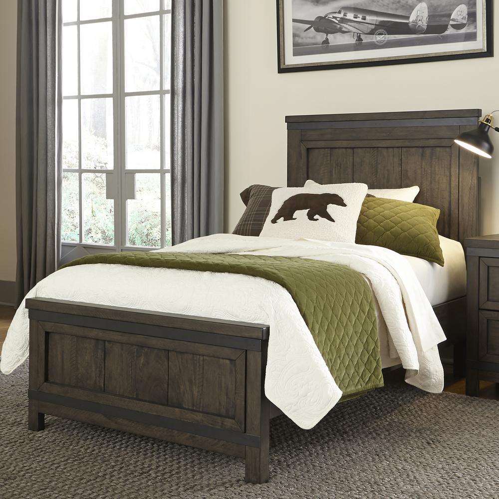 Thornwood Hills Twin Panel Headboard in Rock Beaten Brown w/ Saw Cuts
