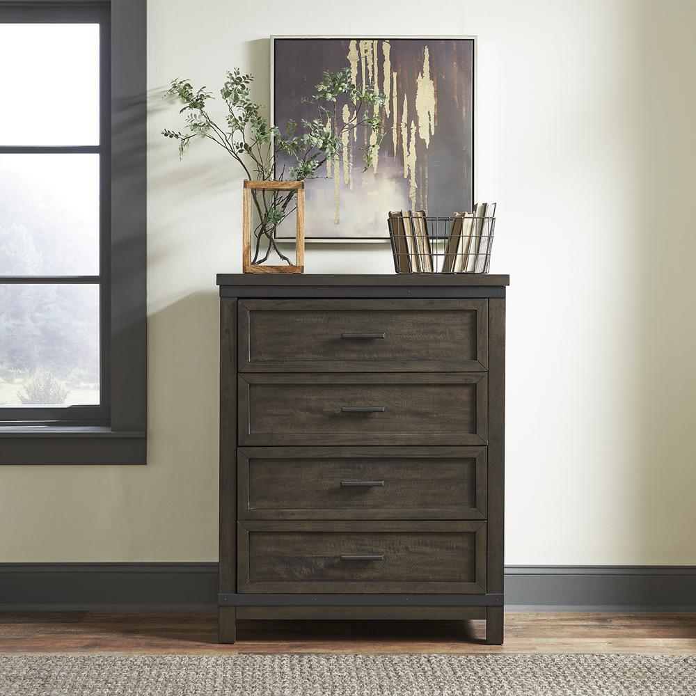 Thornwood Hills 4 Drawer Chest in Rock Beaten Brown w/ Saw Cuts